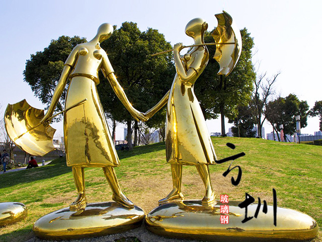 公園景觀抽象電鍍不銹鋼人物雕塑